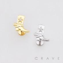 CZ COWBOY BOOT 3D TOP PUSHIN (THREADLESS) 316L SURGICAL STEEL LABRET SET